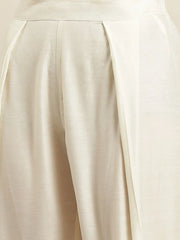 Women Off White Scallop Lace Insert Kurta With Tulip Pants