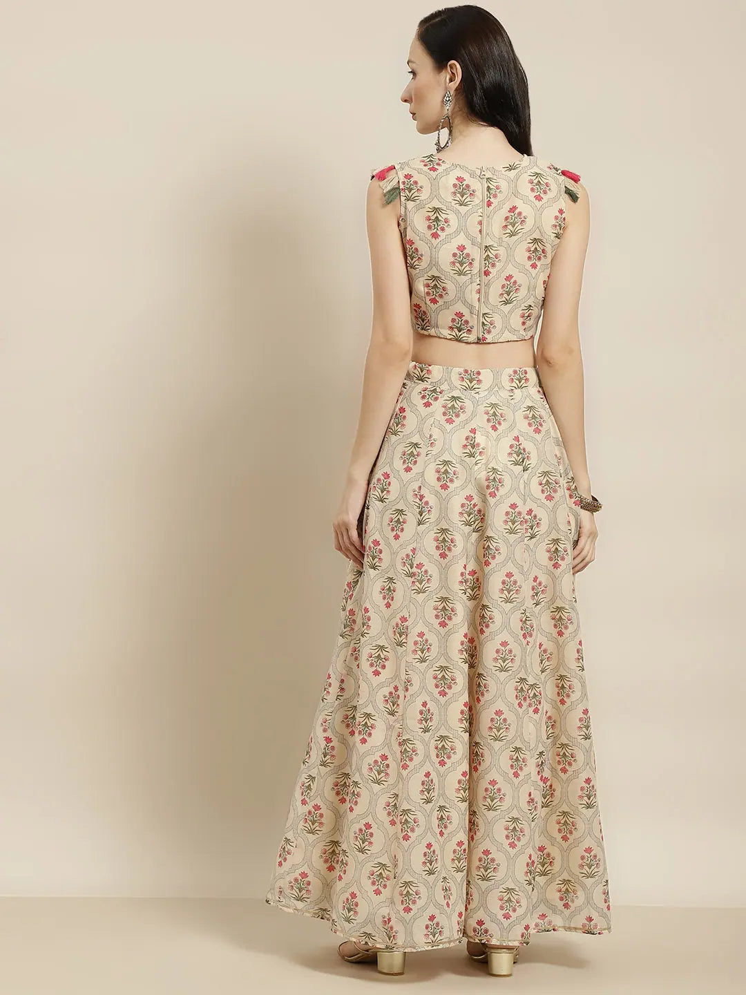 Beige Mughal Floral Anarkali Skirt - Women's Designer Lehenga