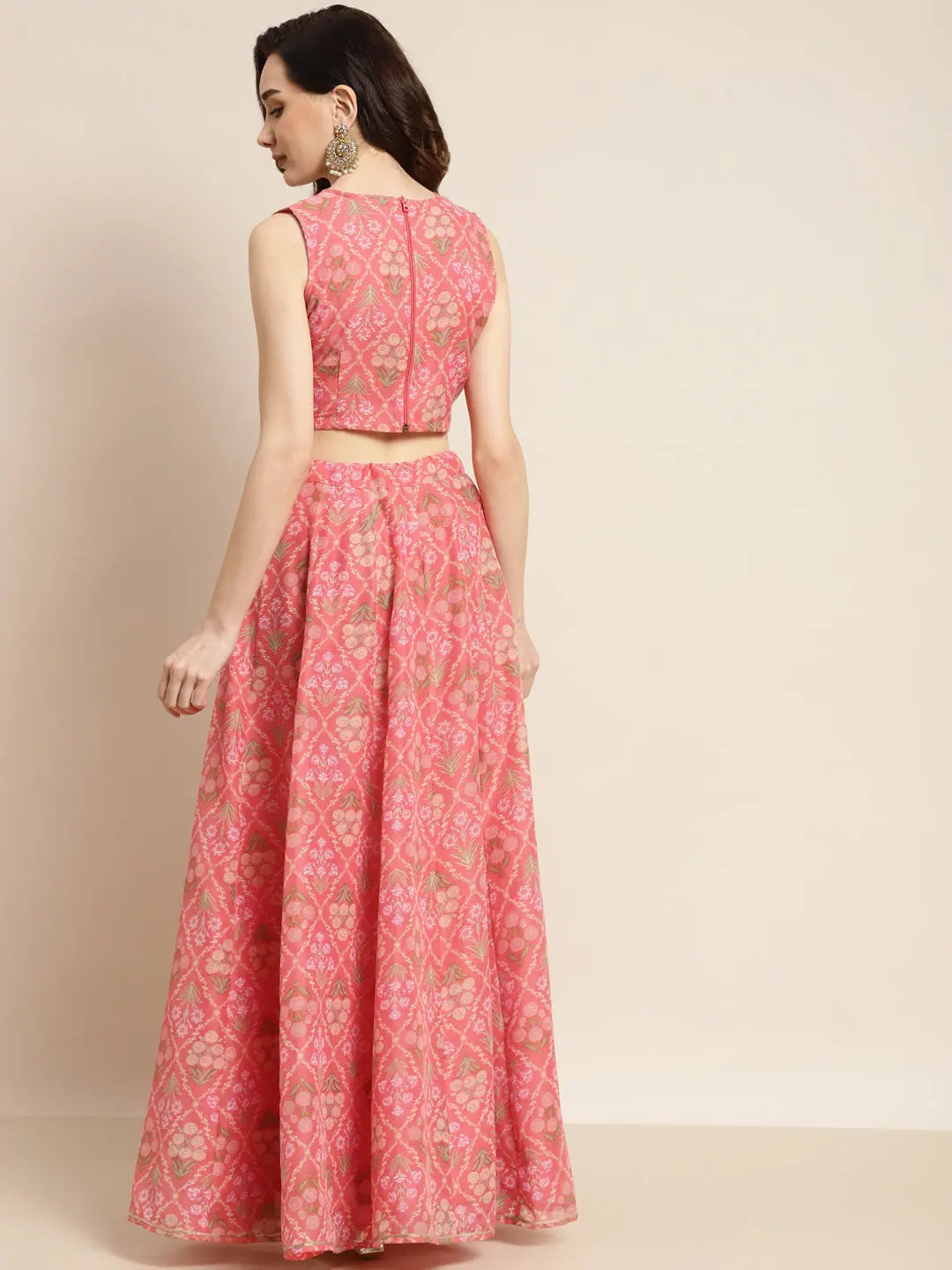 Peach Mughal Floral Anarkali Skirt Set - Women's Lehenga