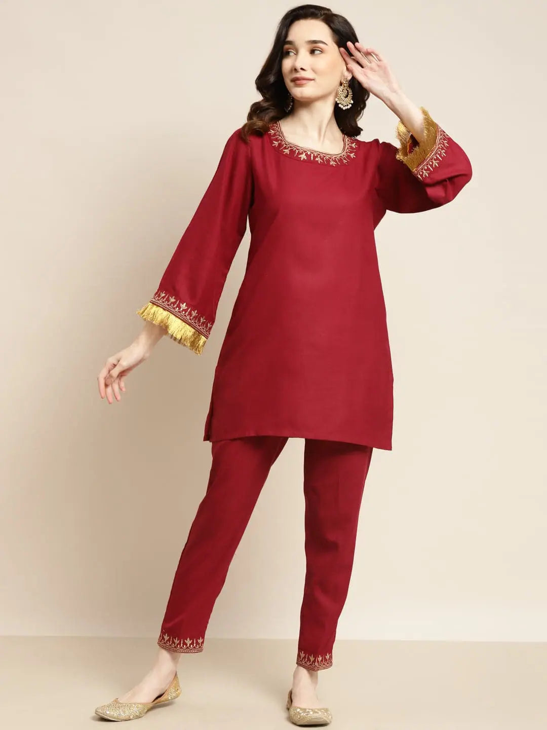 Maroon Embroidered Kurta Sets for Women - Designer Kurta Sets