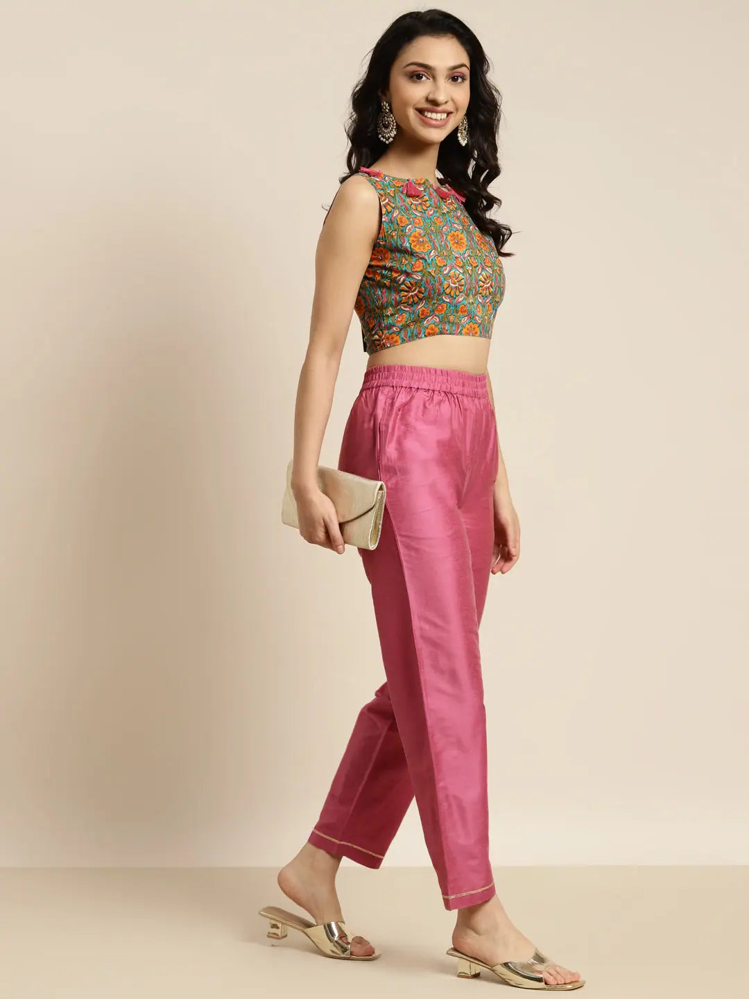 Pink Chanderi Inlay Pocket Pants - Designer Ethnic Pants