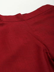 Women Maroon Embroidered Pencil Pants