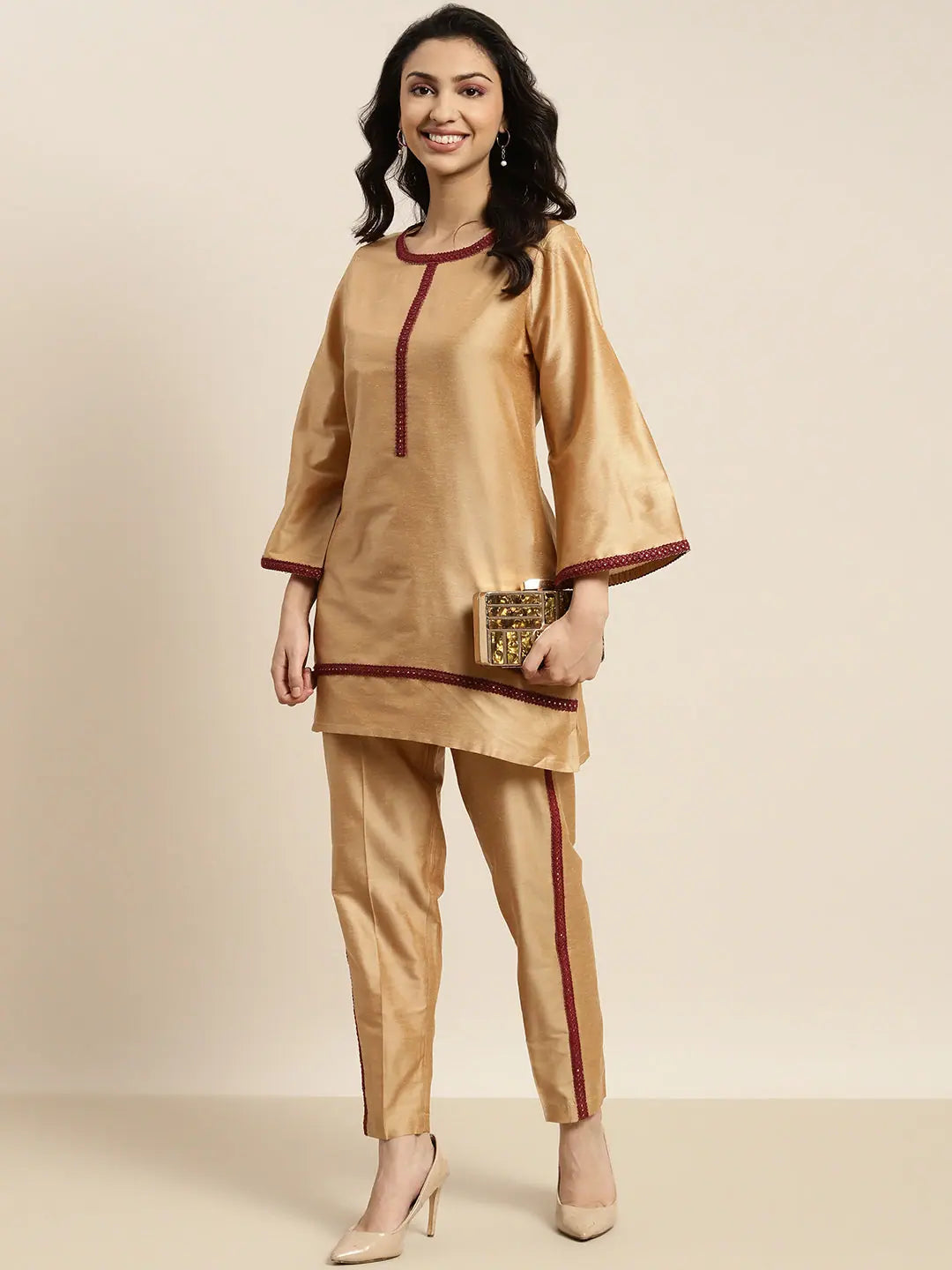 Beige Mirror Lace Indian Kurtis - Stylish Women's Tunic Top