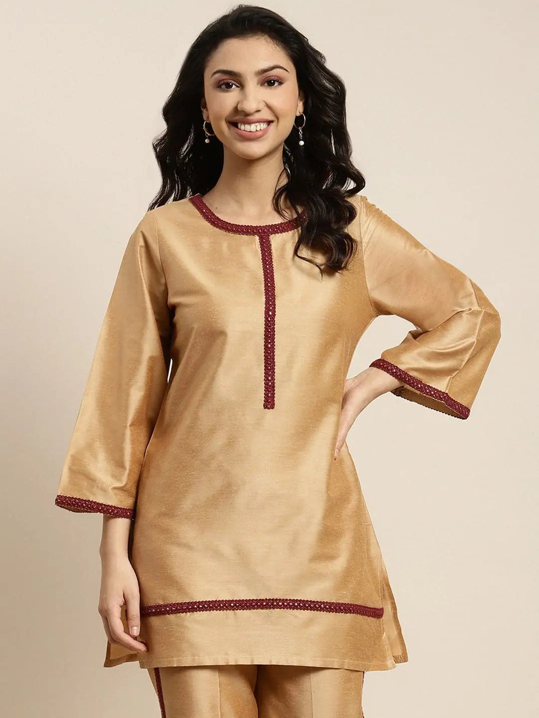 Beige Mirror Lace Indian Kurtis - Stylish Women's Tunic Top