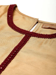 Women Beige Mirror Lace Short Kurta