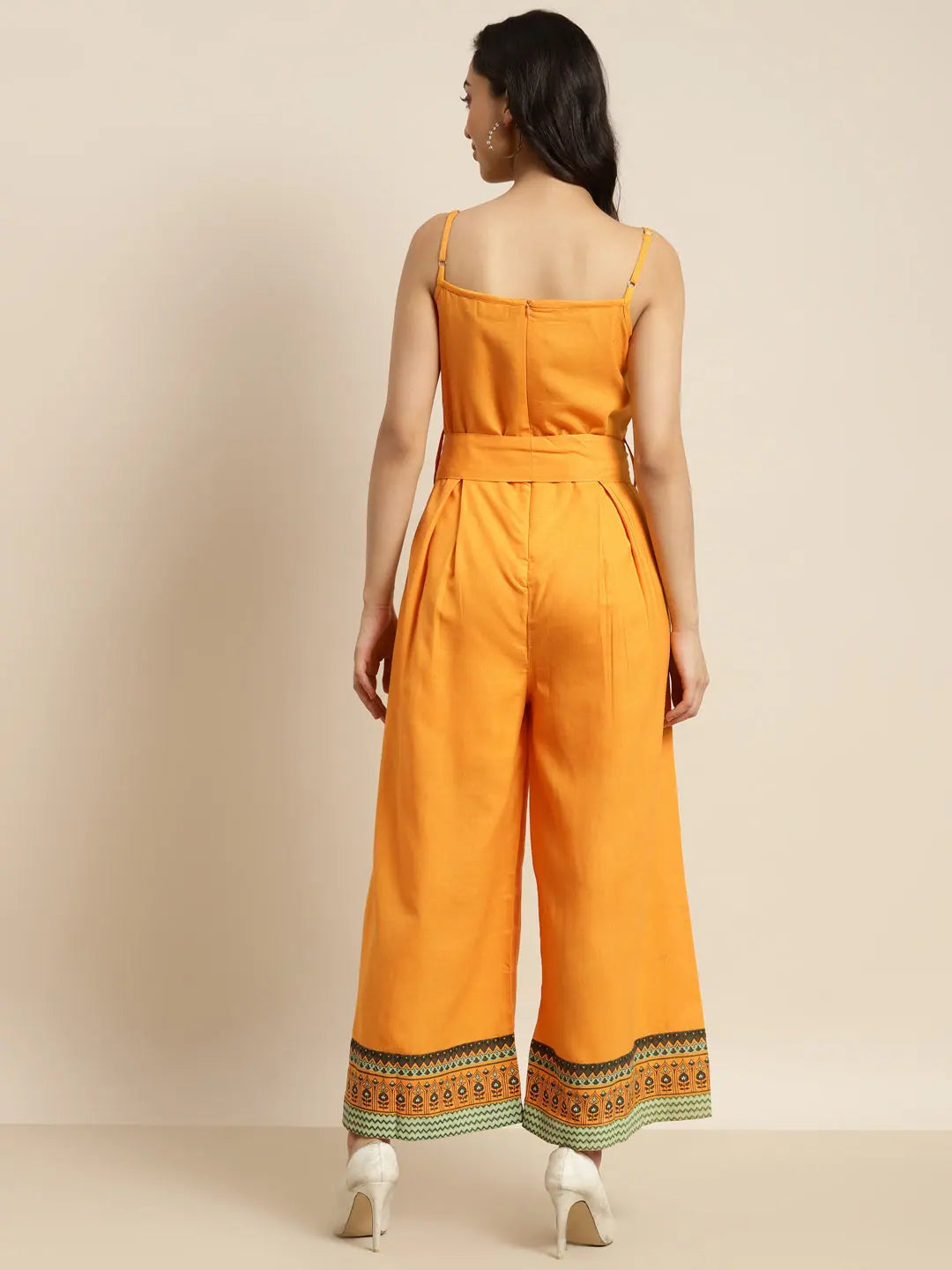 Women's Printed Yellow Jumpsuit: Festive Outfit, Lehenga Style