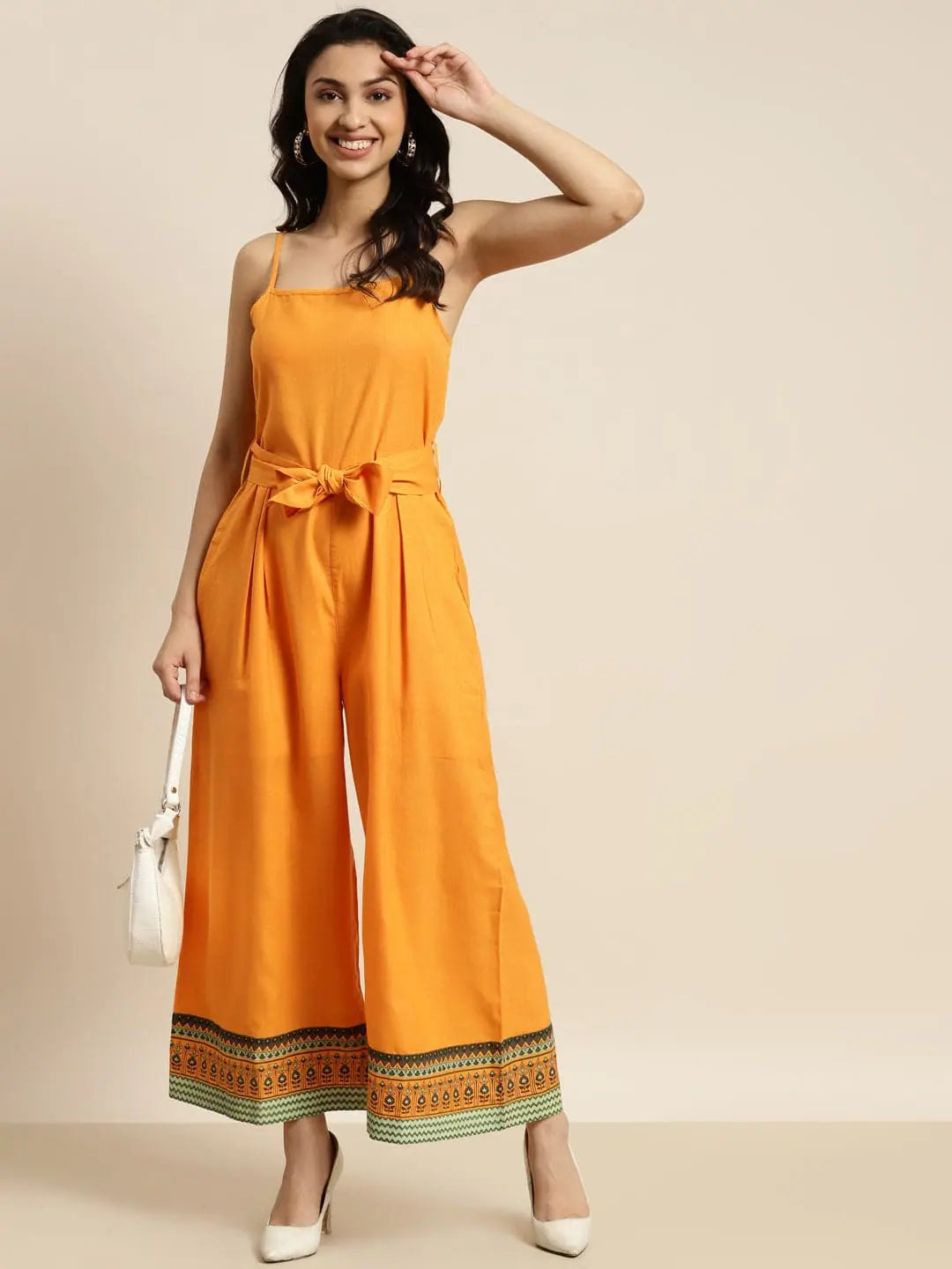 Women's Printed Yellow Jumpsuit: Festive Outfit, Lehenga Style