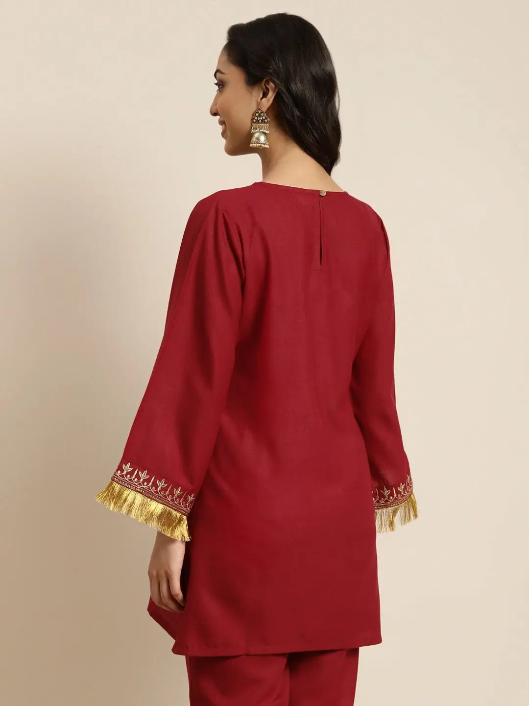 Maroon Embroidered Indian Kurta for Women - Short Tunic Top