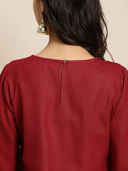 Women Maroon Embroidered Short Kurta