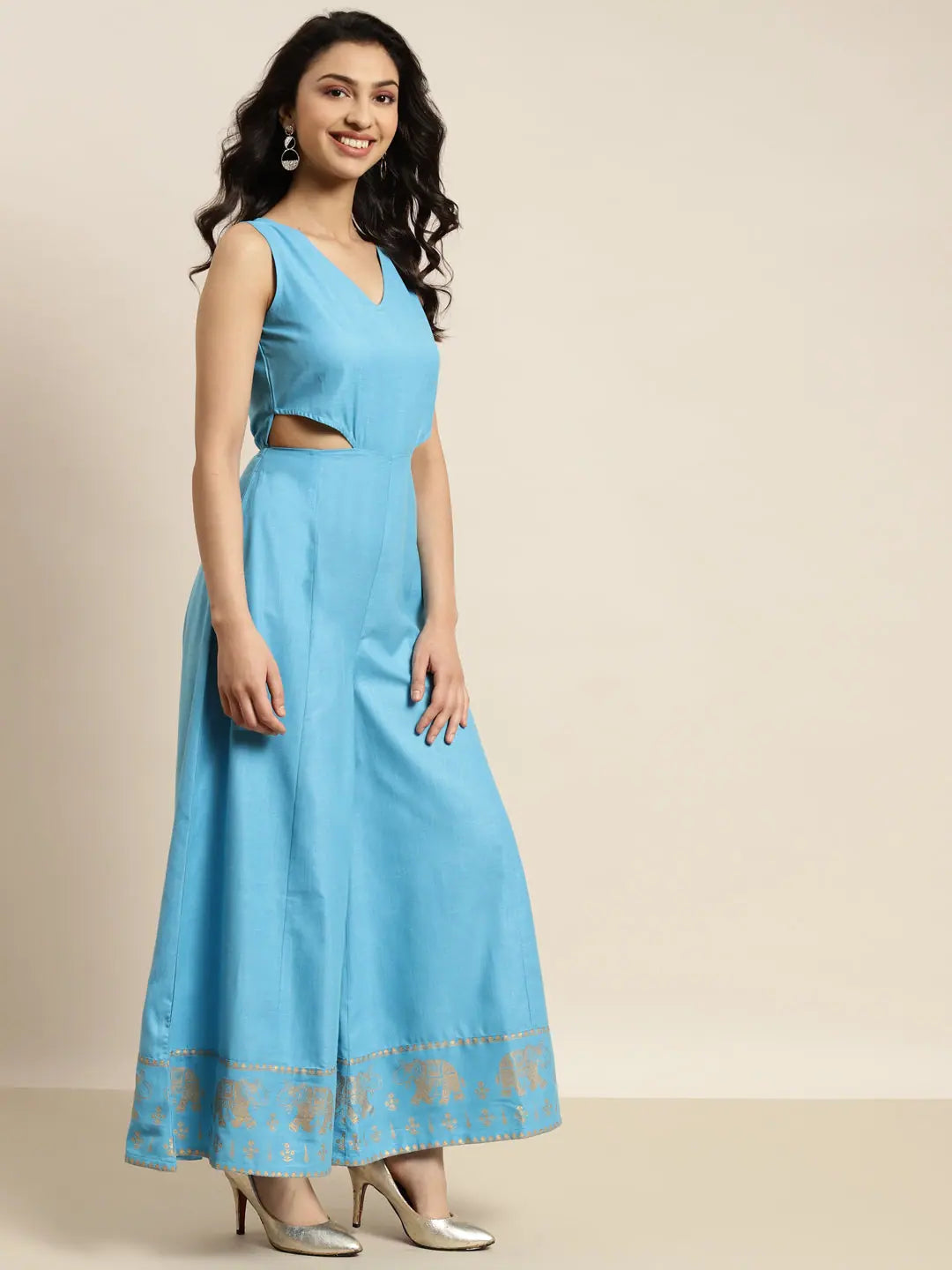 Printed Blue Jumpsuit - Women's Elephant Border Jumpsuit