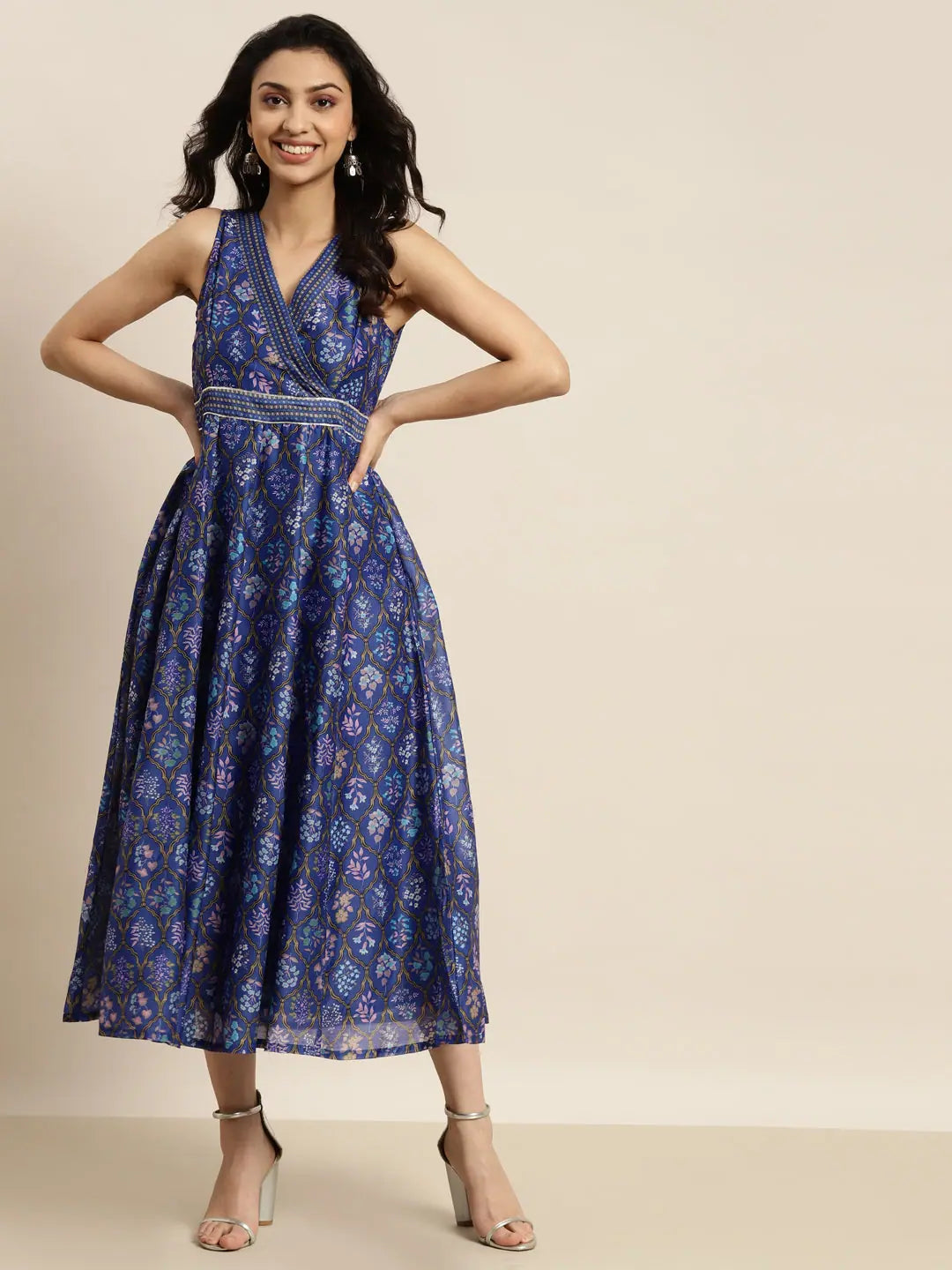 Purple Mughal Floral Anarkali Dress - Indian Cotton Dresses