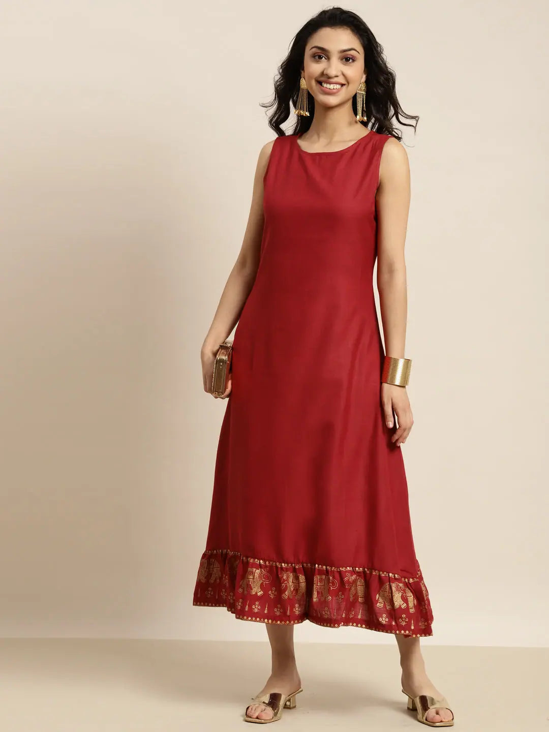 Maroon Elephant Print Dress | Unique Indian Dresses Online