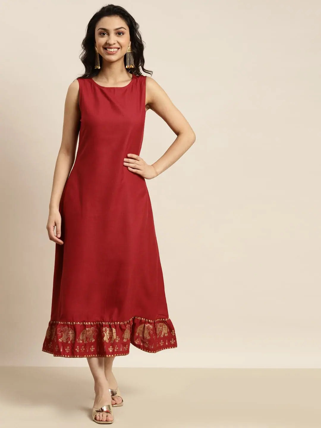 Maroon Elephant Print Dress | Unique Indian Dresses Online