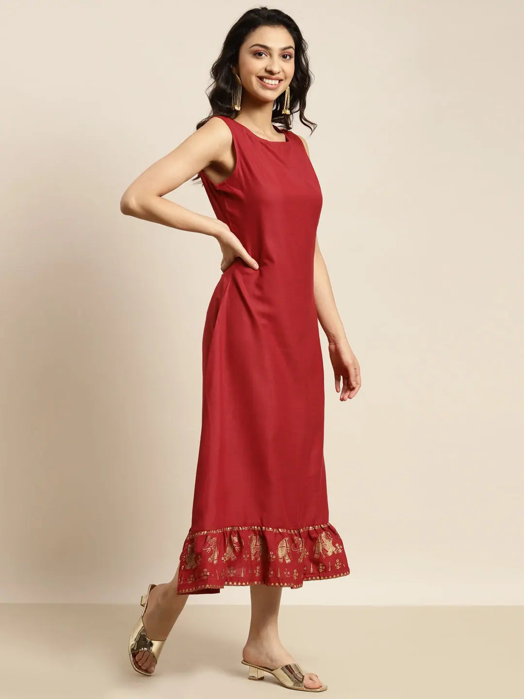 Maroon Elephant Print Dress | Unique Indian Dresses Online