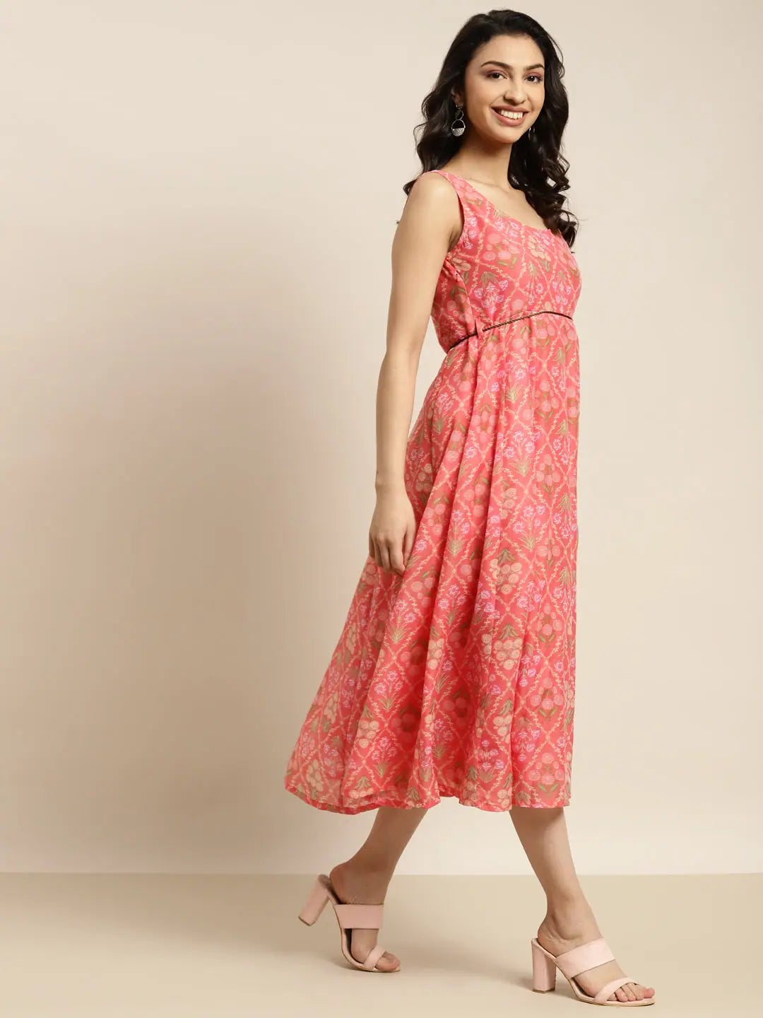 Peach Floral Anarkali Dress | Women's Chanderi Anarkali Kurti