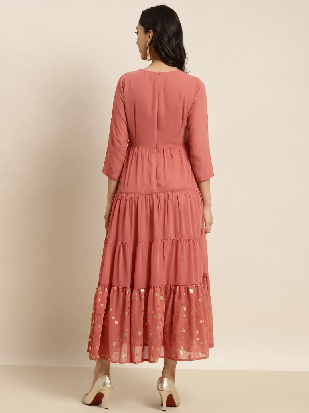 Rust Foil Print Maxi Dress | Elegant Indian Dresses Online