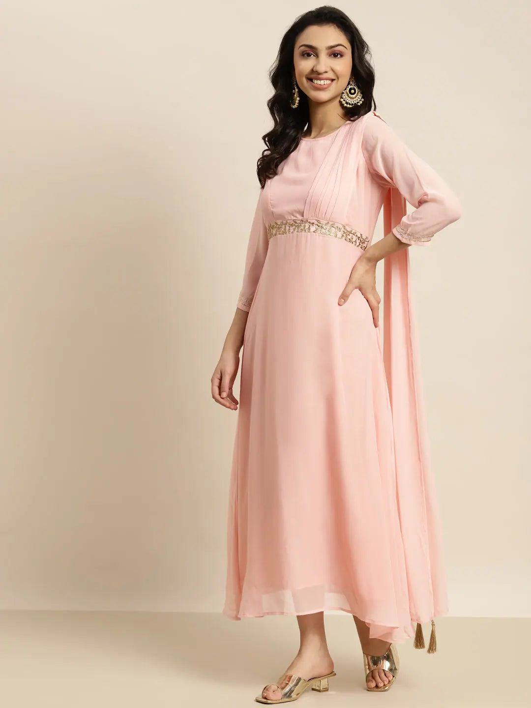 Baked Pink Embroidered Dupatta Dress | Indian Cotton Dresses
