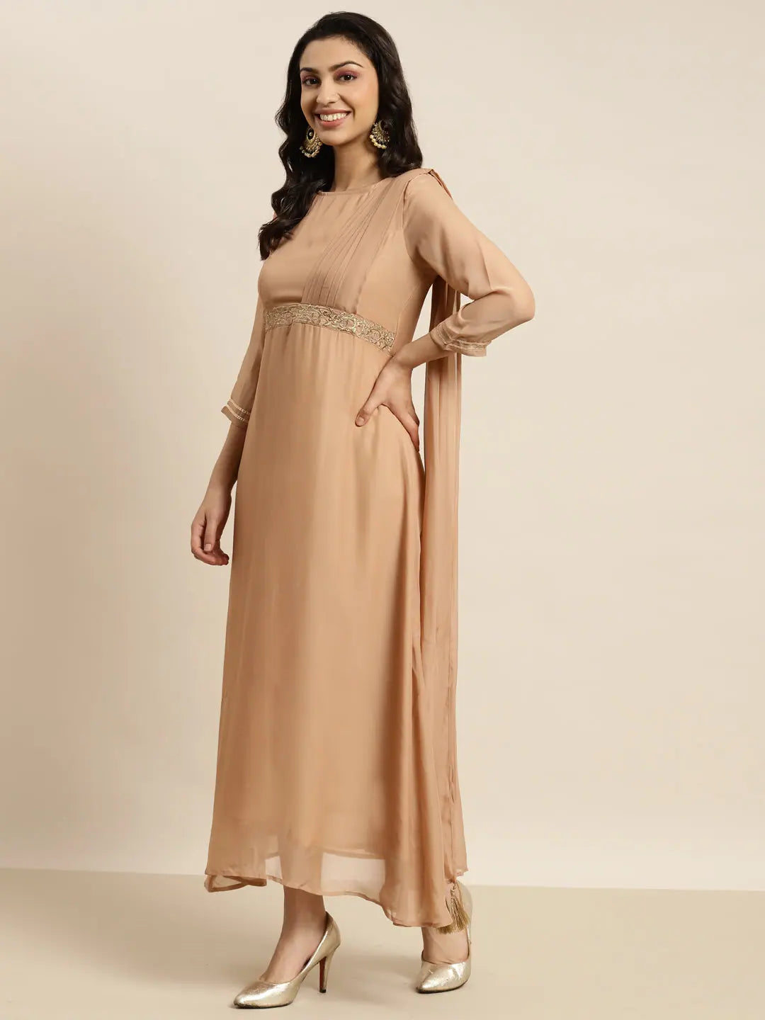 Brown Embroidered Belt Dupatta Dress | Indian Dresses Online