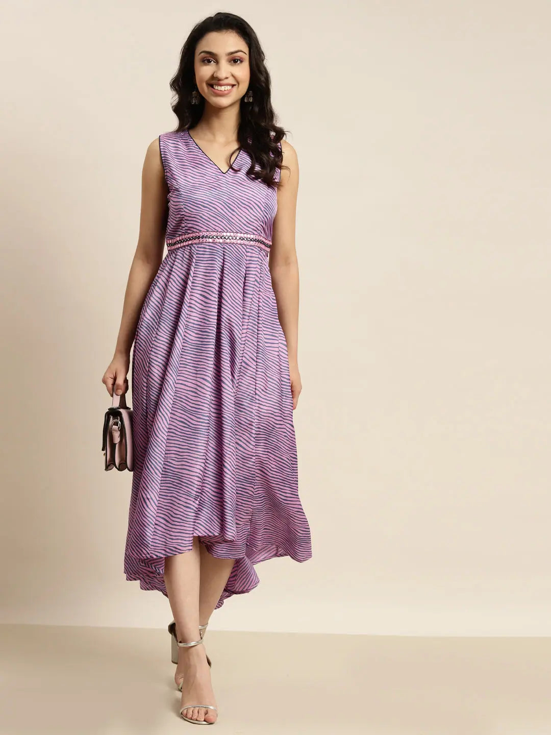 Purple Lehariya Anarkali Dress | High Low Anarkali Kurti for W...