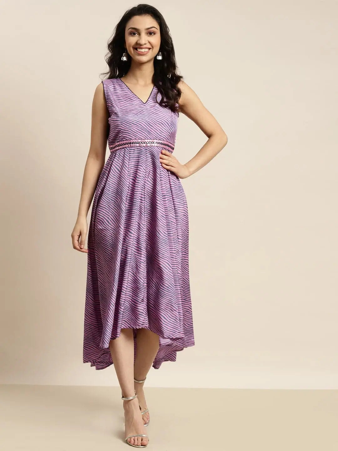 Purple Lehariya Anarkali Dress | High Low Anarkali Kurti for W...