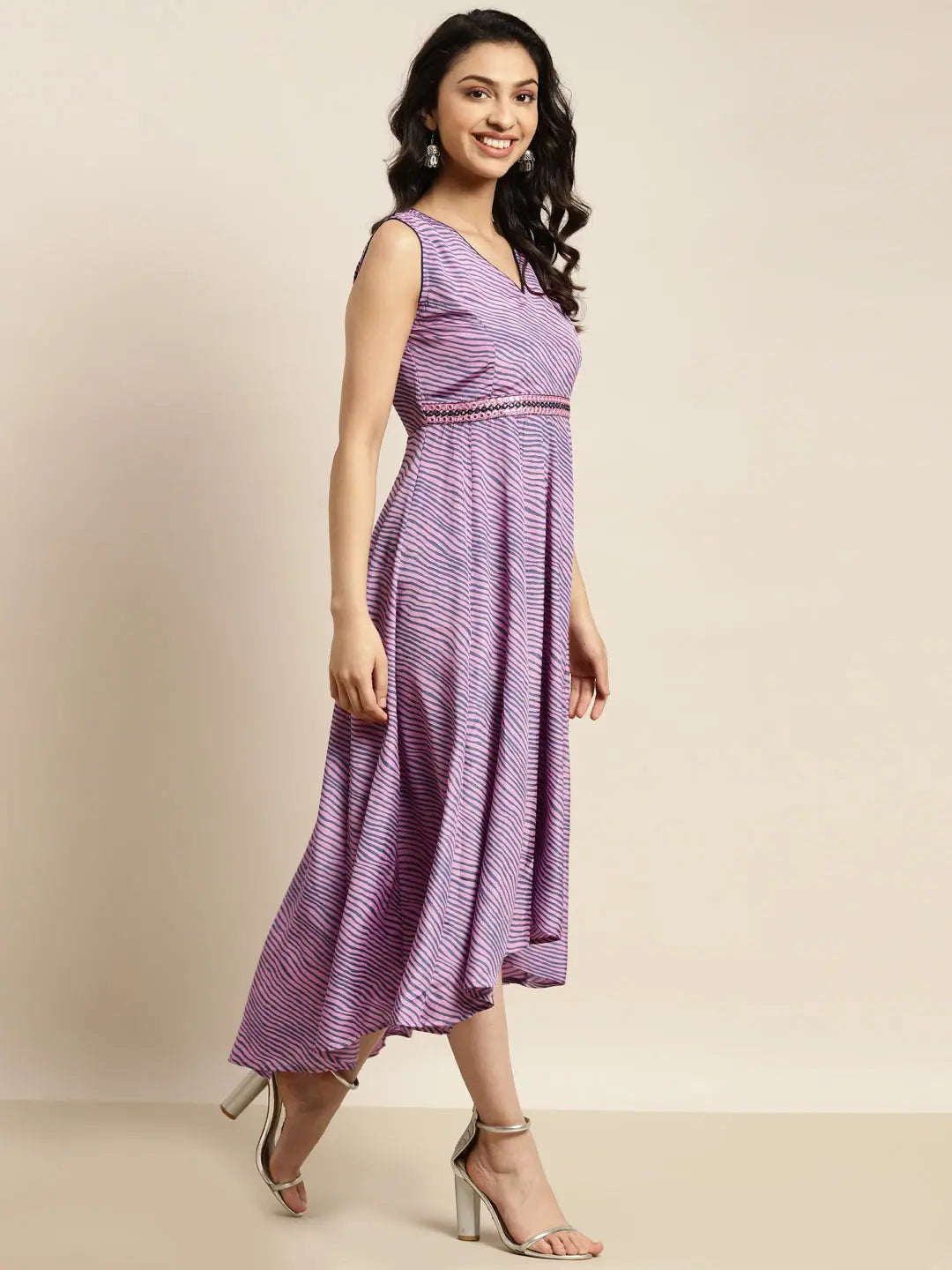 Purple Lehariya Anarkali Dress | High Low Anarkali Kurti for W...