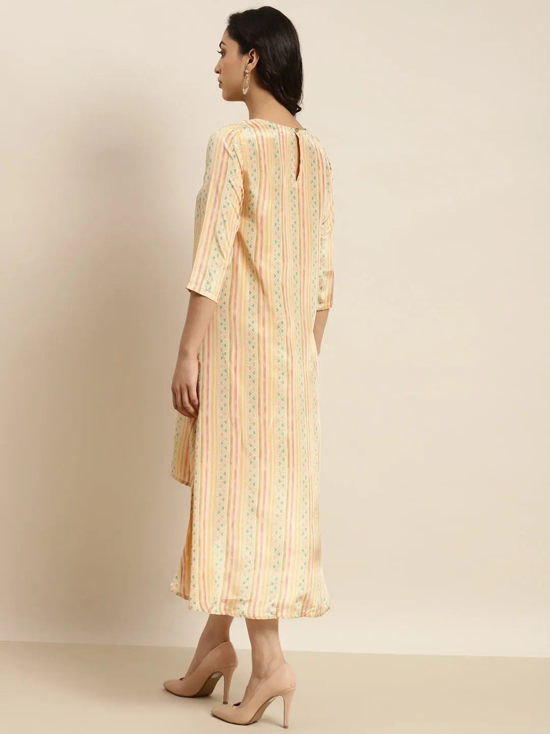 Beige Geometric High Low Dress | Indian Dresses for Women