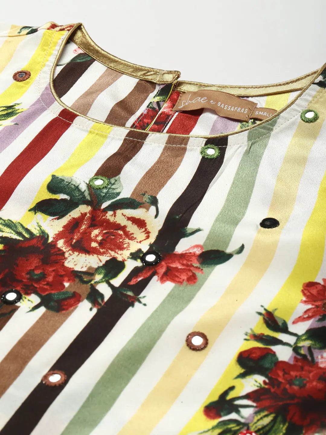 White Stripe Floral High Low Dress | Indian Cotton Dresses
