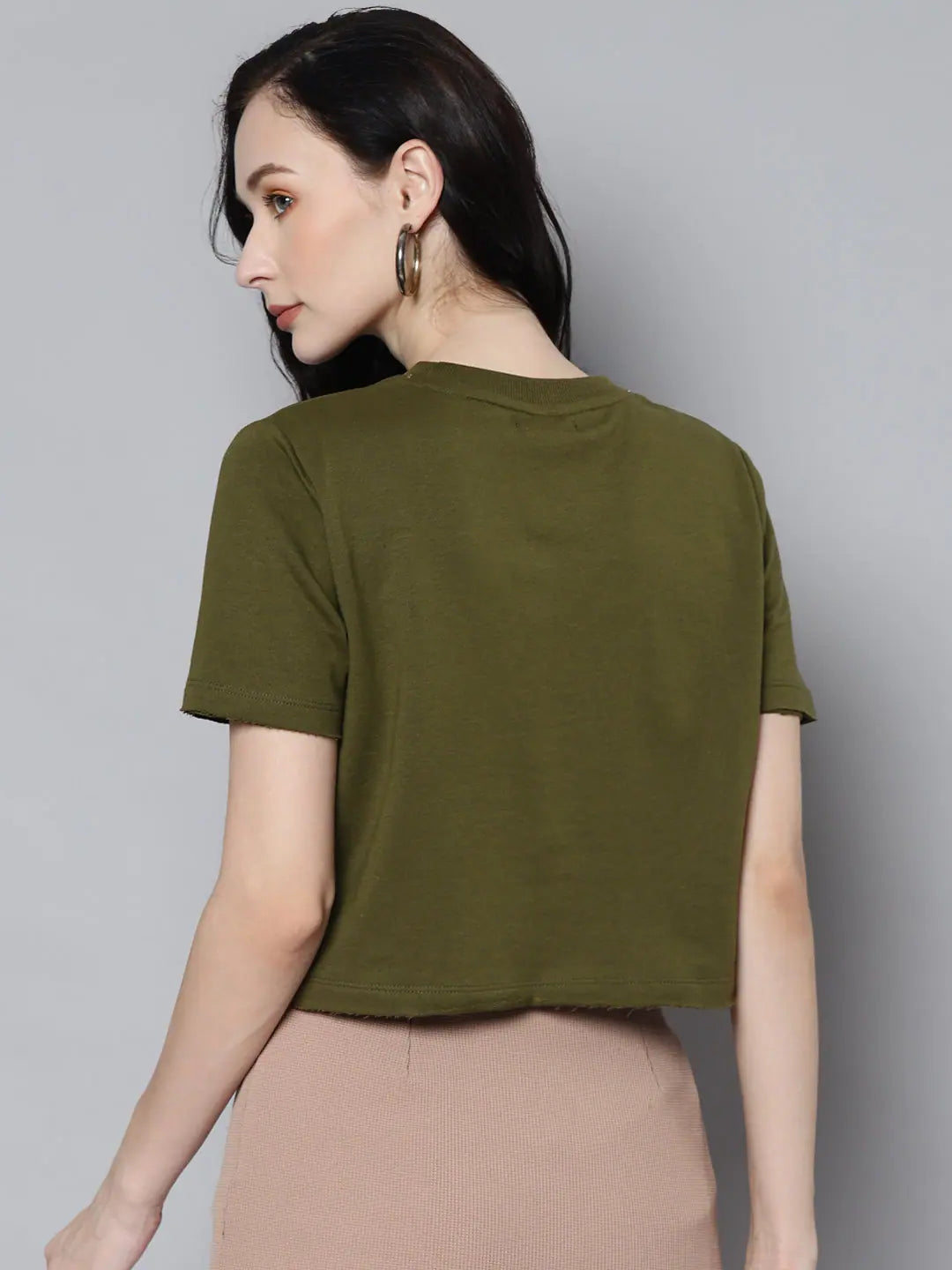 Women's Olive Crop Top - Terry ACTIVE ENJOY THE NOW T-Shirt