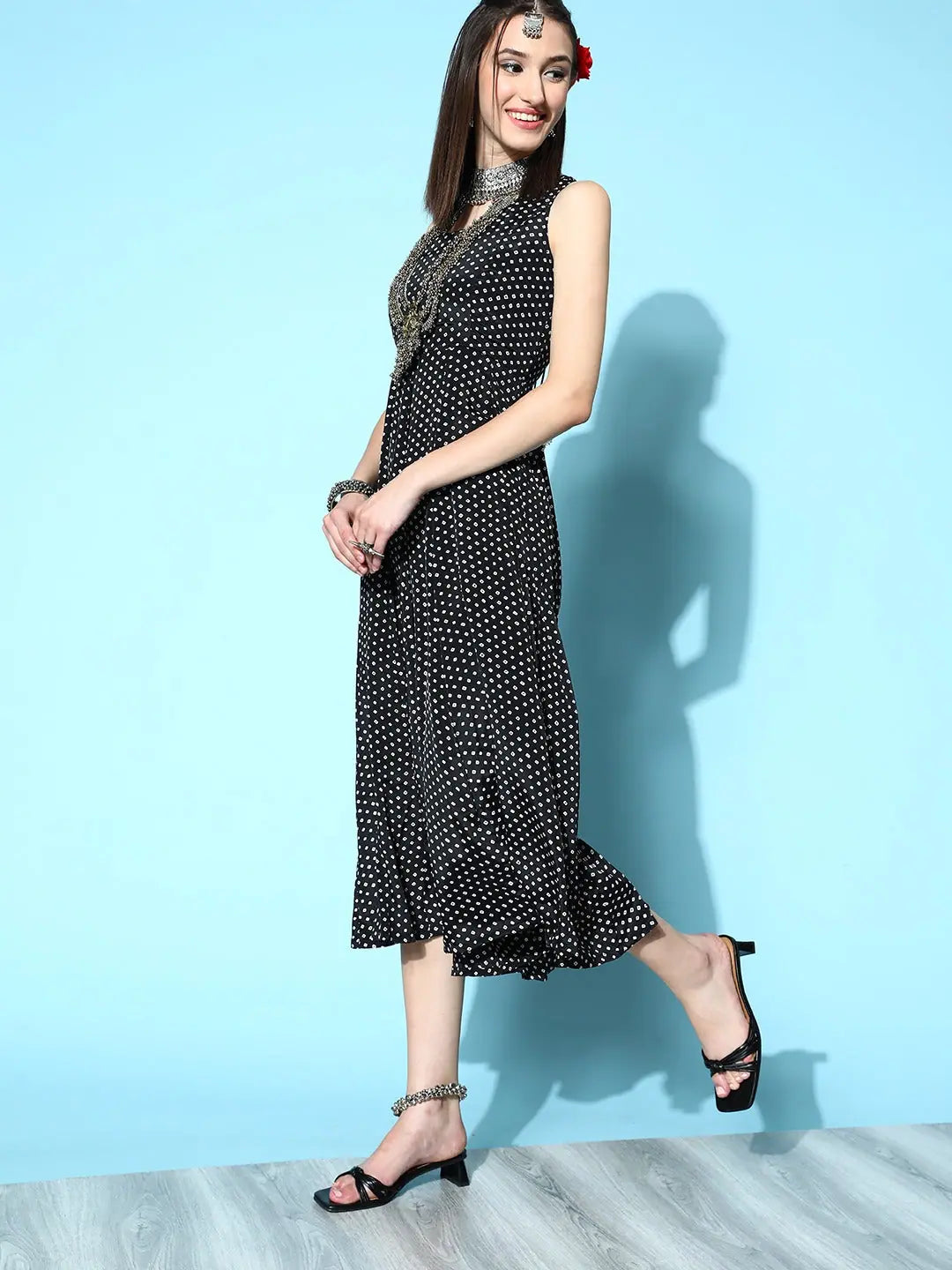 Black Tie Dye Anarkali Dress | Sleeveless Anarkali Kurti for W...