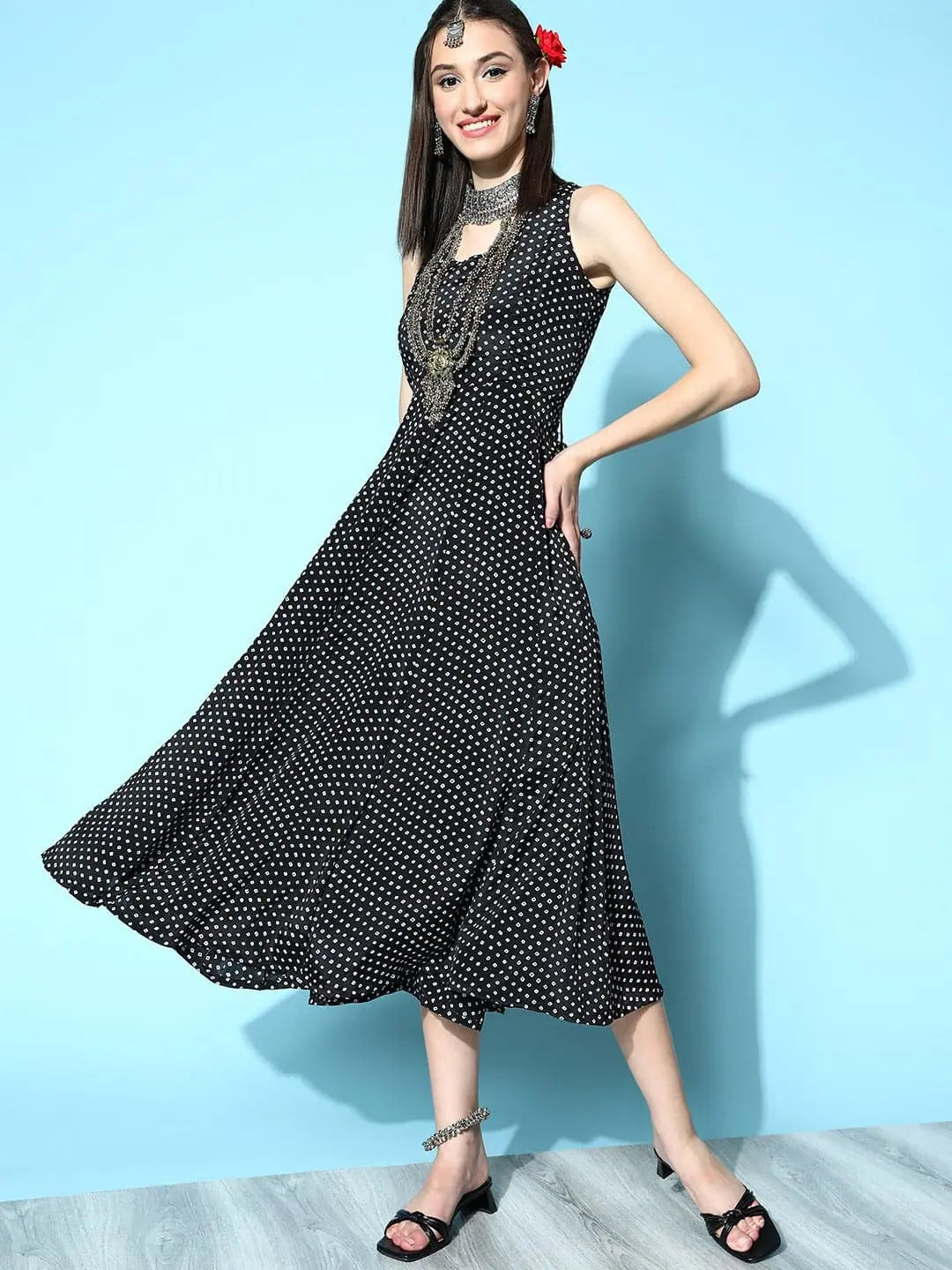 Black Tie Dye Anarkali Dress | Sleeveless Anarkali Kurti for W...