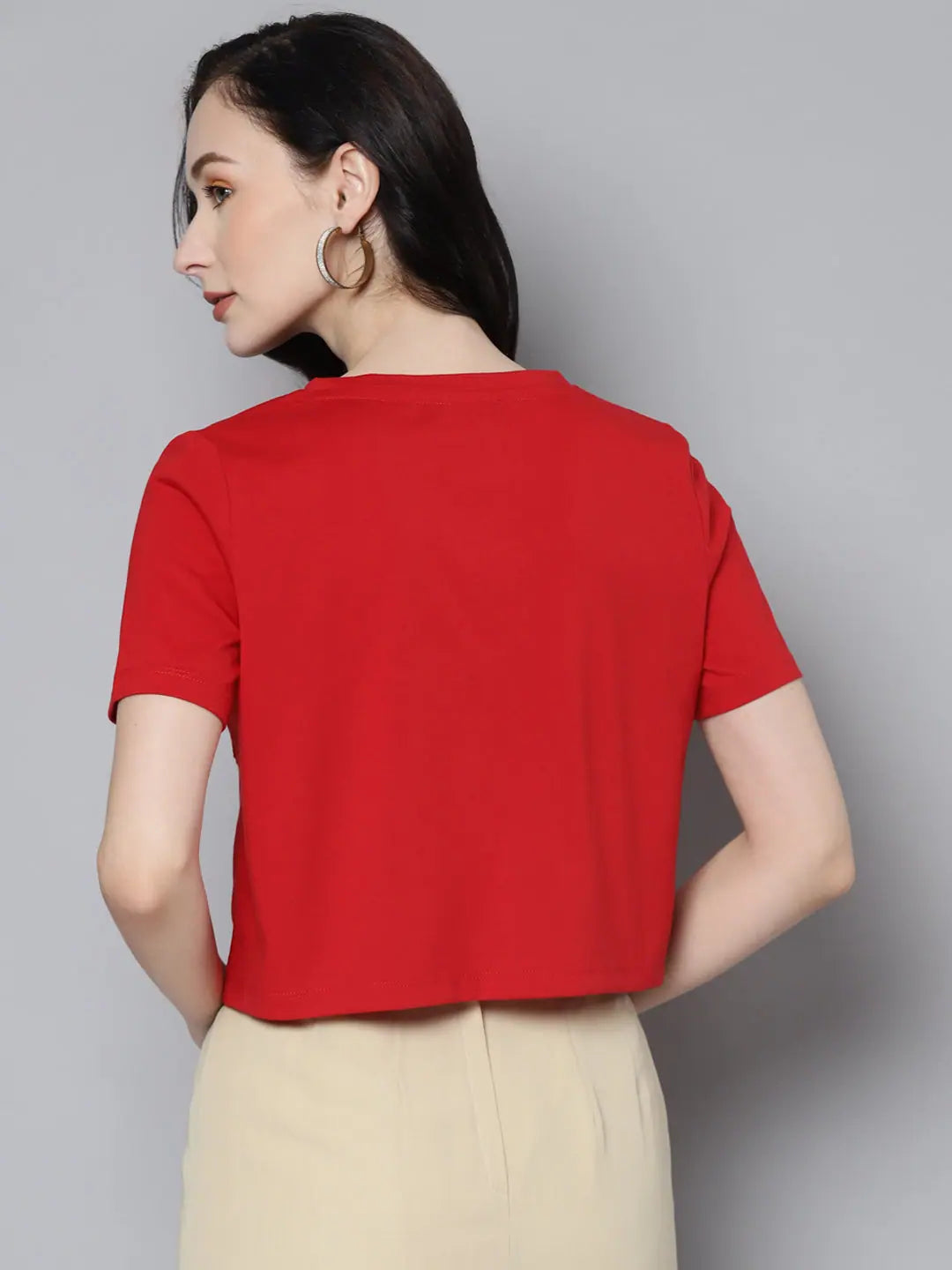 Red Newspaper Print Crop Top - Women's Fashion T-Shirt