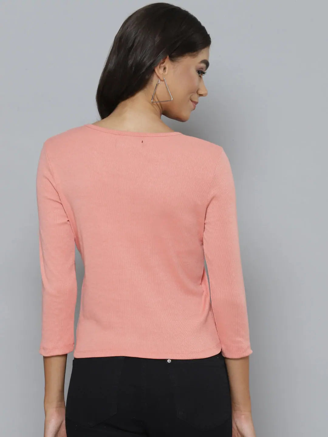 Peach Rib Ruched Long Sleeve Top | Women's Fashion
