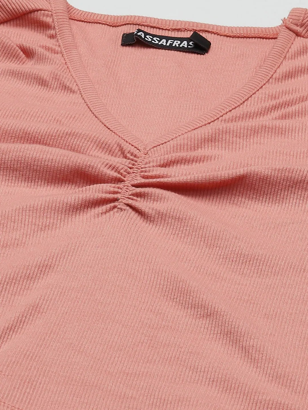 Peach Rib Ruched Long Sleeve Top | Women's Fashion