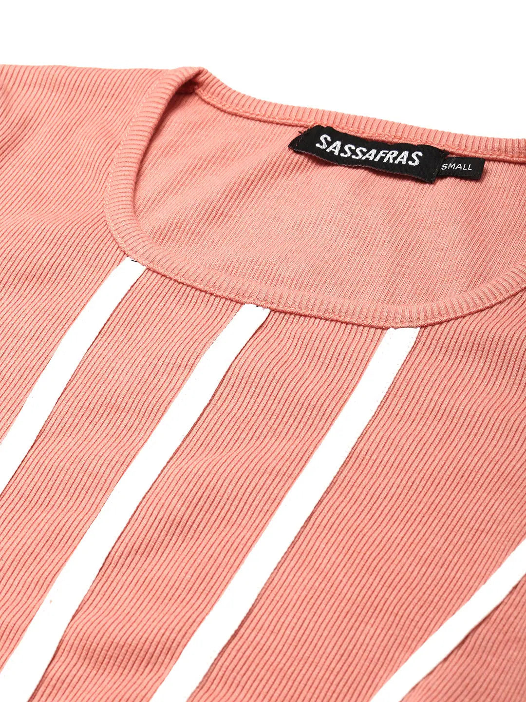 Peach Rib Crop Top - Women's Long Sleeve Square Neck Shirt