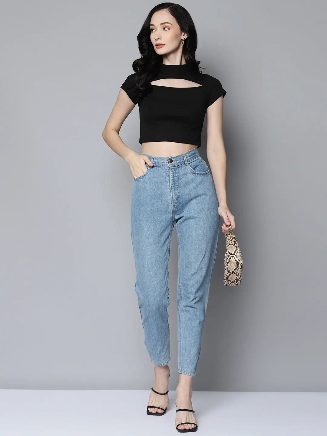 Women's Black Rib Moon Cut Out Crop Top | Fashionable Find