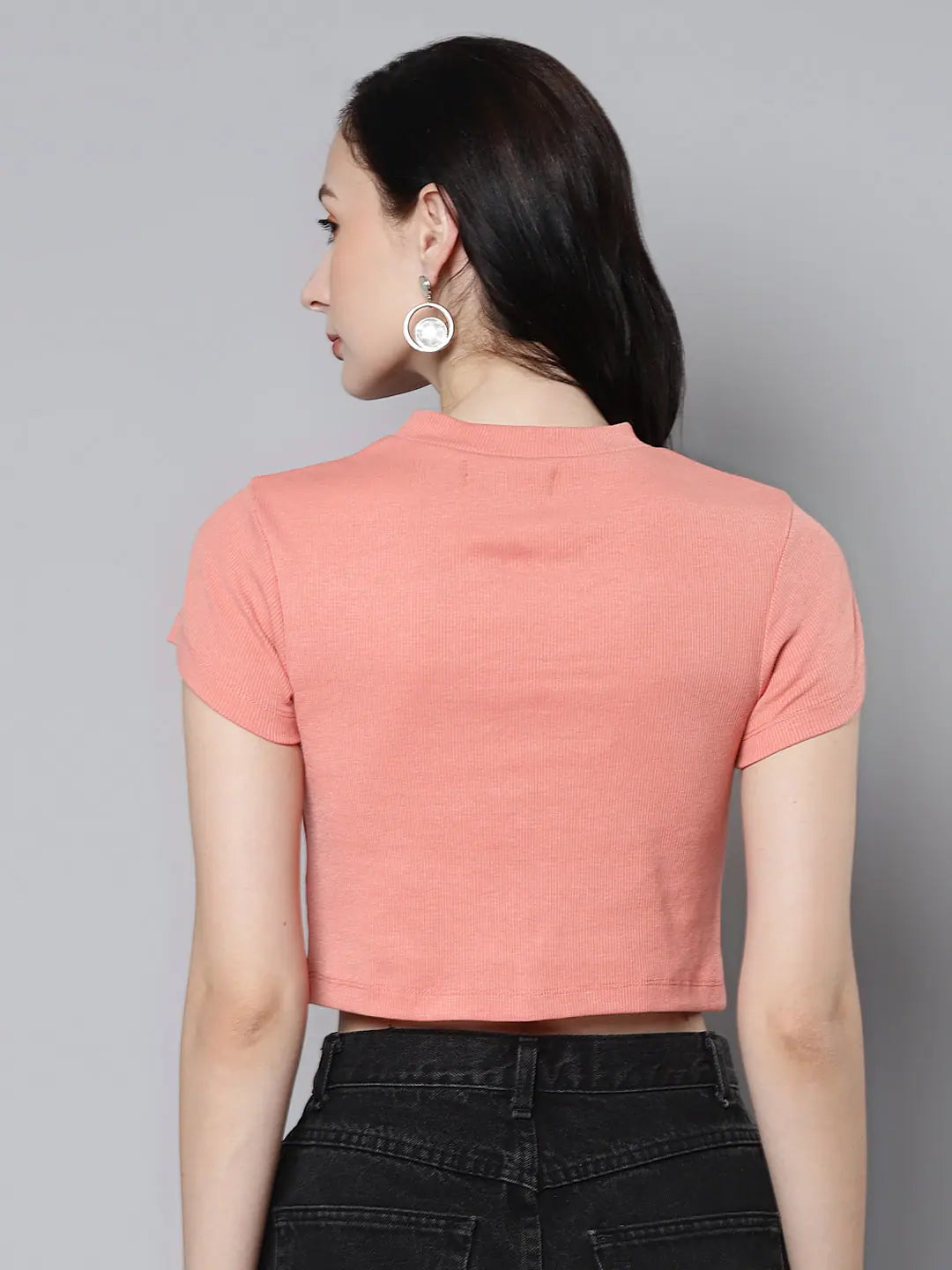 Peach Rib Moon Cut Out Crop Top for Women | Trendy Style