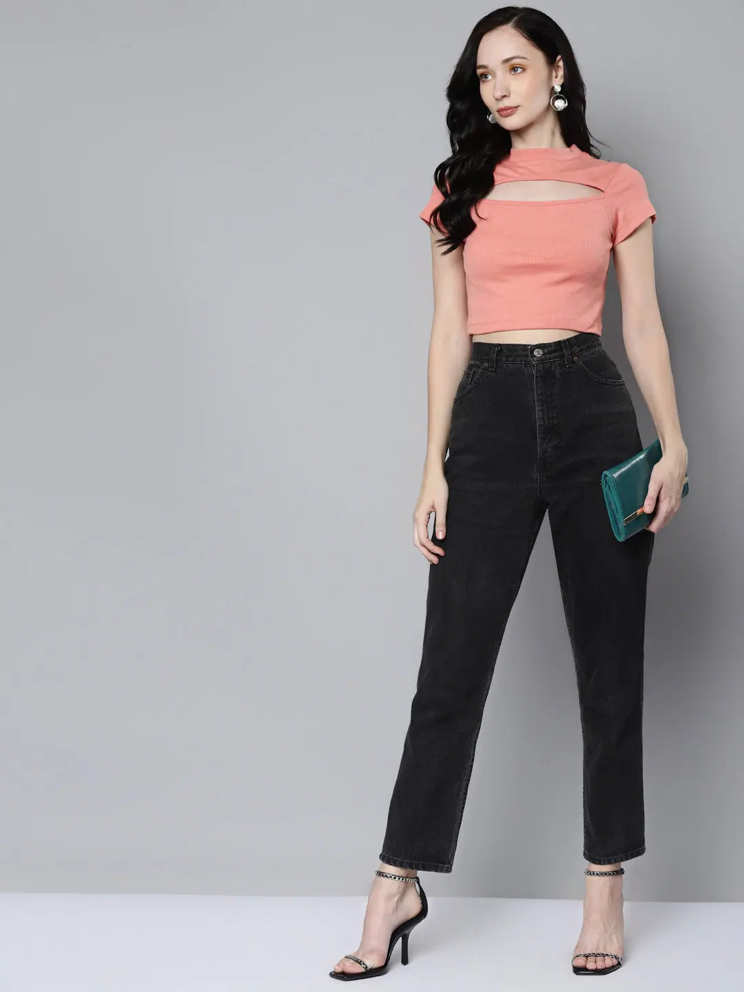 Peach Rib Moon Cut Out Crop Top for Women | Trendy Style