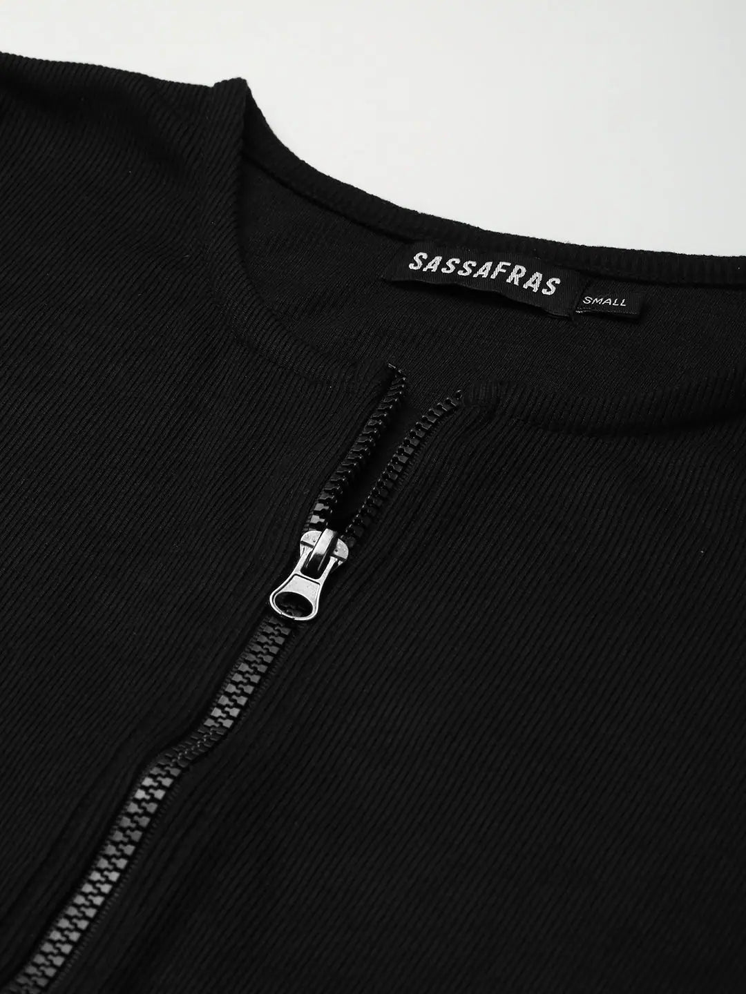 Black Rib Long Sleeve Zip Top - Women's Stylish Fashion