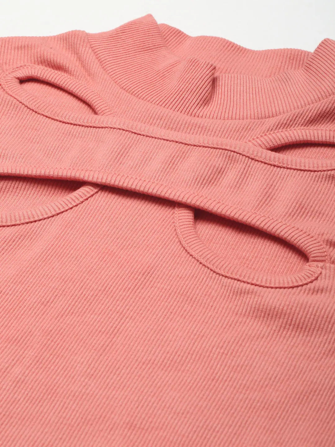 Peach Rib Cut Out Crop Top - Women's Trendy Fashion
