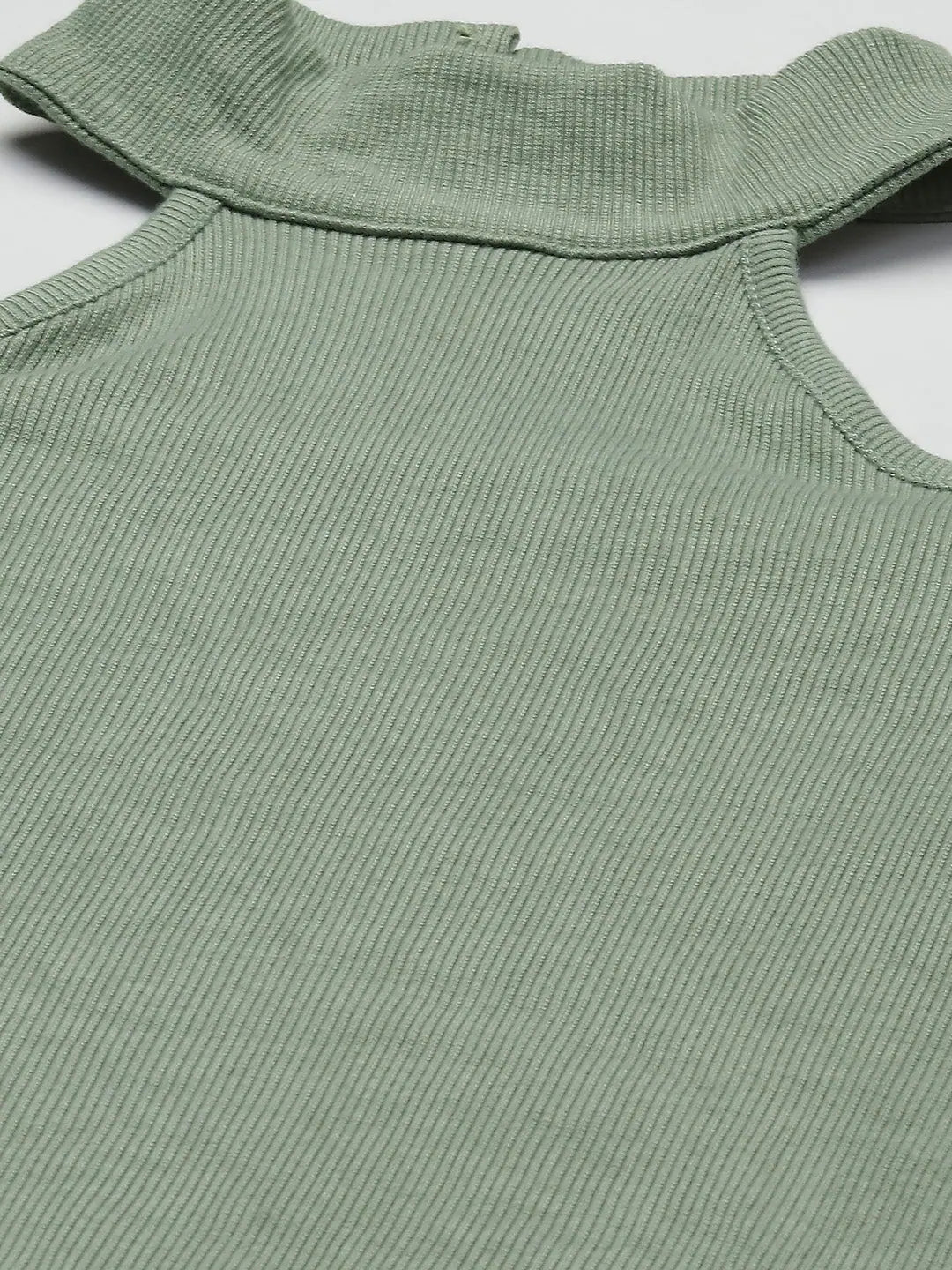 Olive Rib High Neck Cold Shoulder Top | Western Clothing