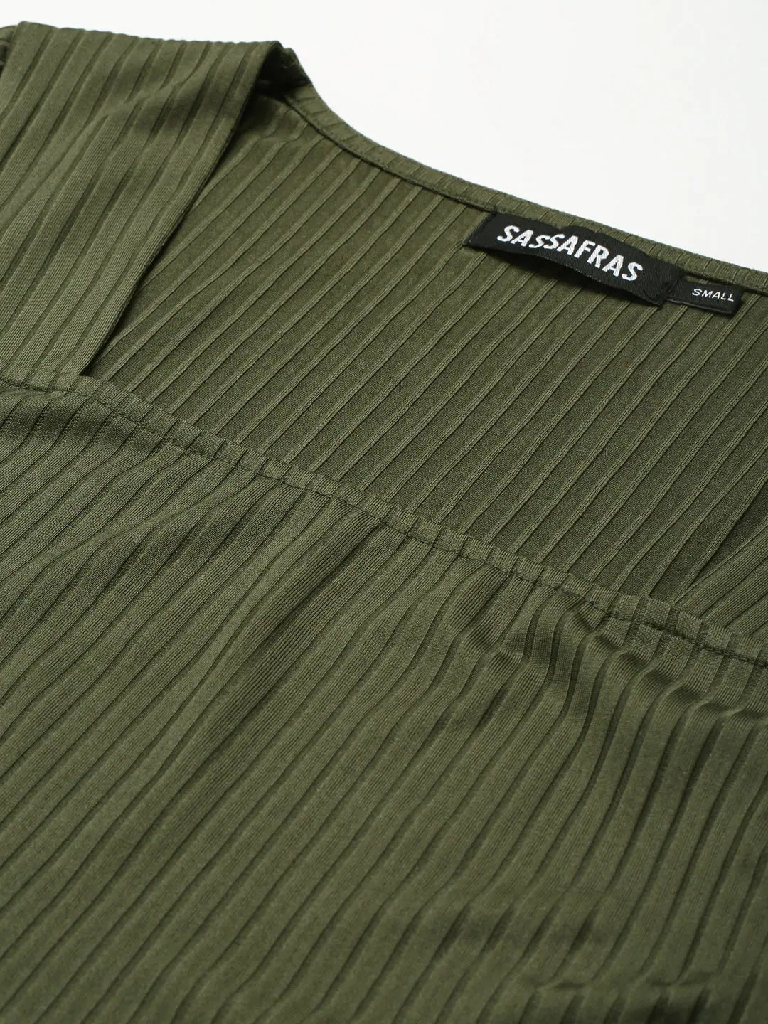 Olive Rib Crop Top - Square Neck, Women's Casual Style