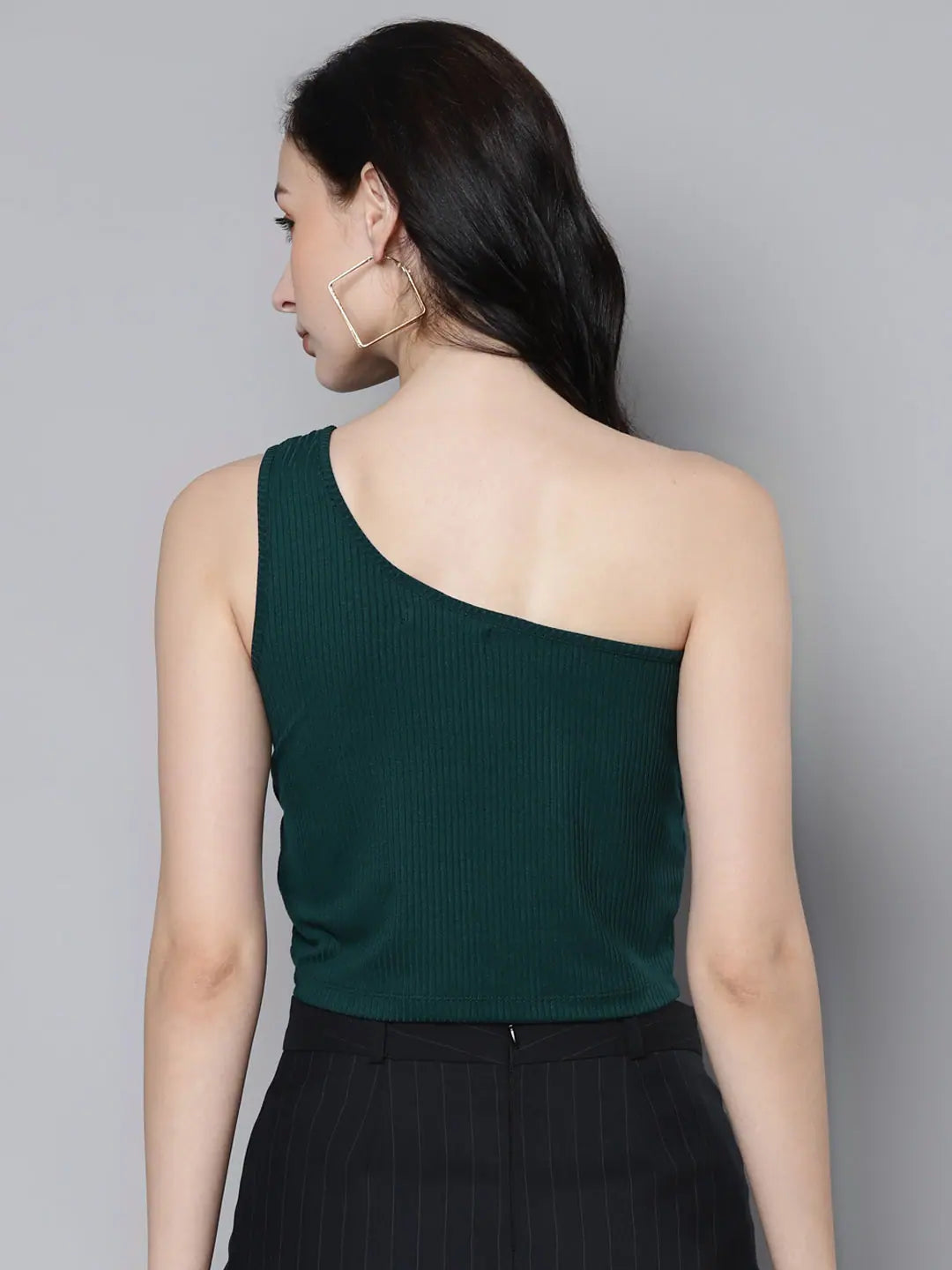 Emerald Green Rib One Shoulder Crop Top for Women