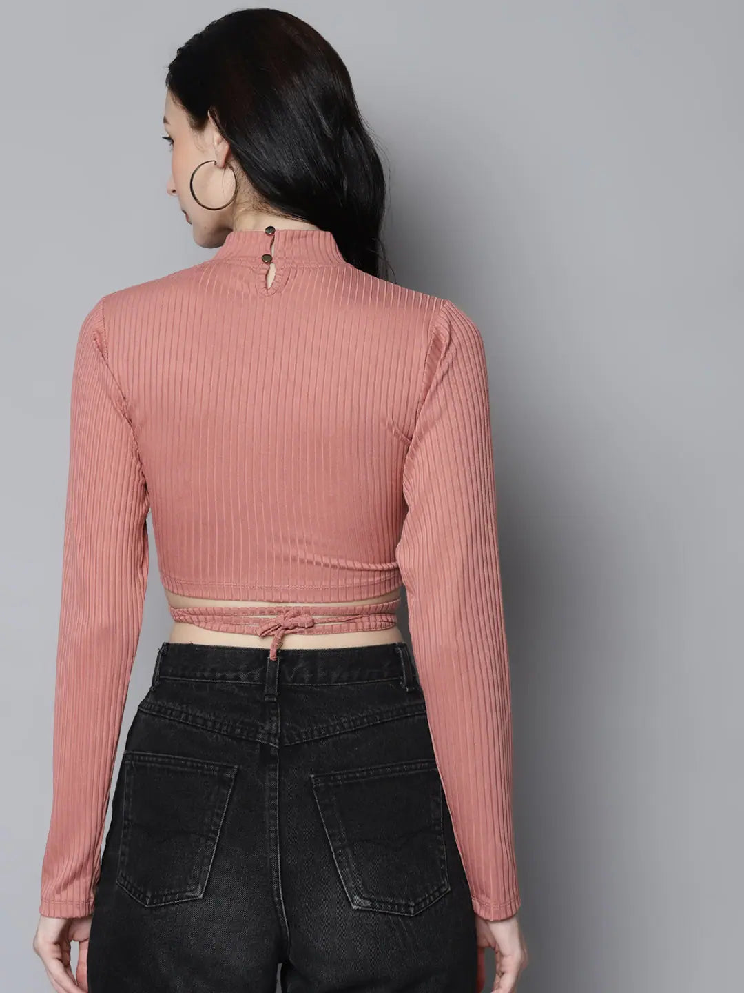 Baked Pink Rib Waist Tie Crop Top | Women's Western Clothing