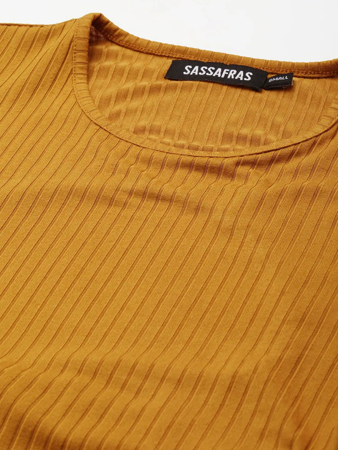Mustard Rib Crop Top: Women's Back Cut Out Lycra Top