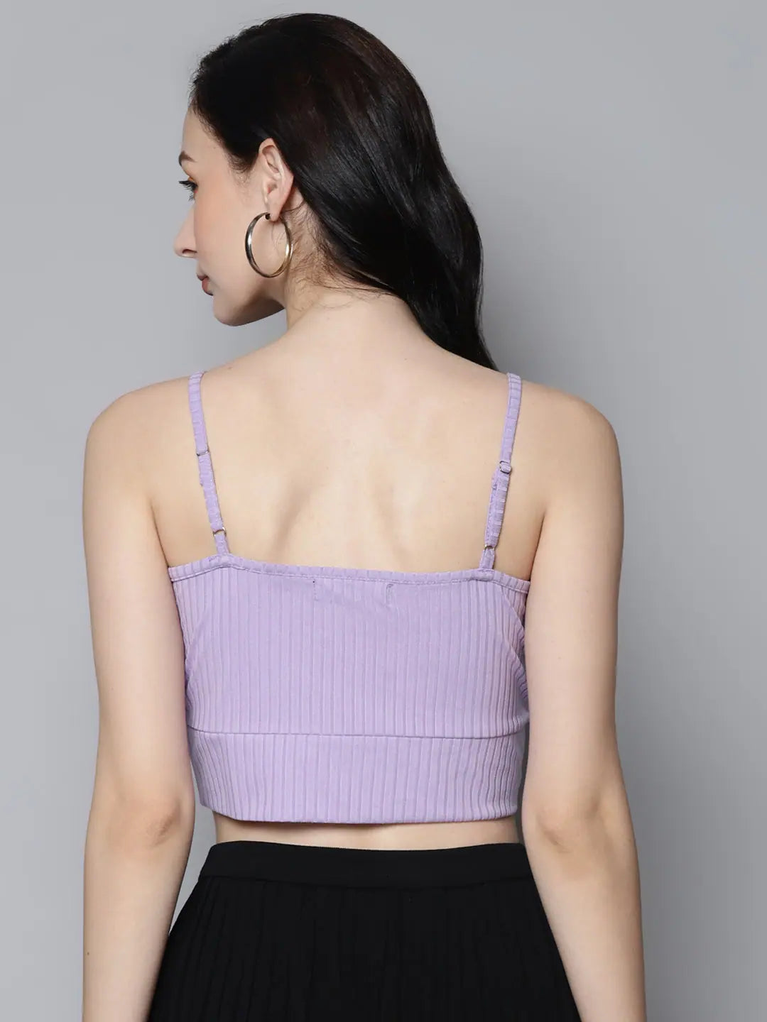 Lavender Crop Top: Women's Ribbed Wrap Neck Lycra Blend