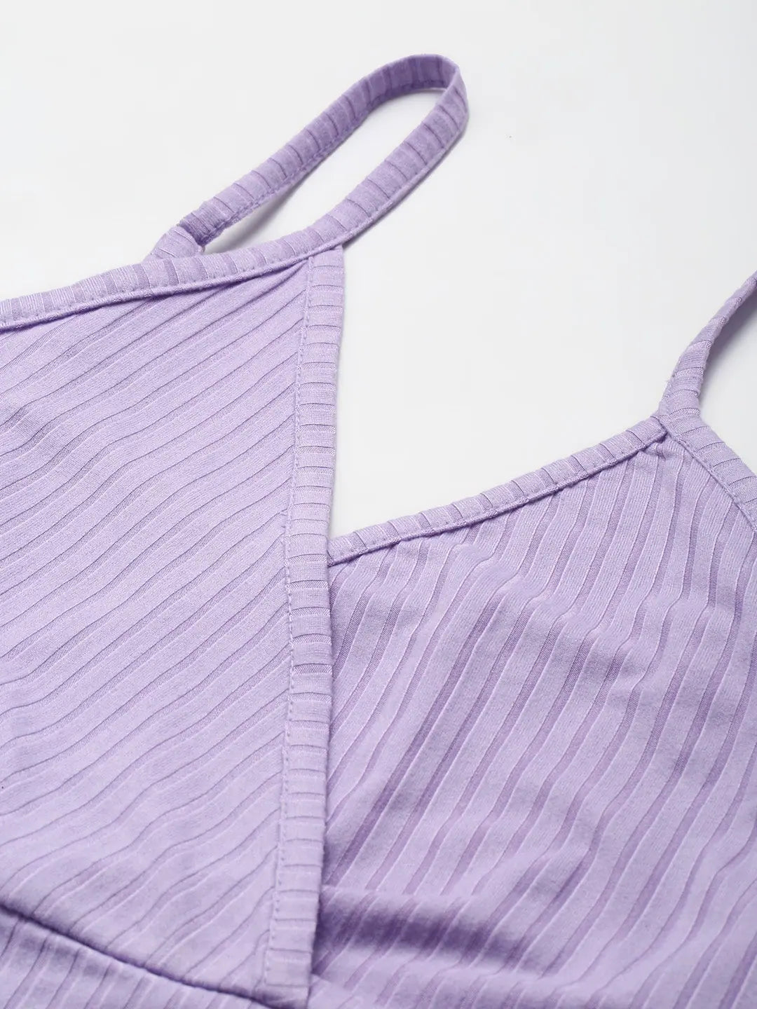 Lavender Crop Top: Women's Ribbed Wrap Neck Lycra Blend