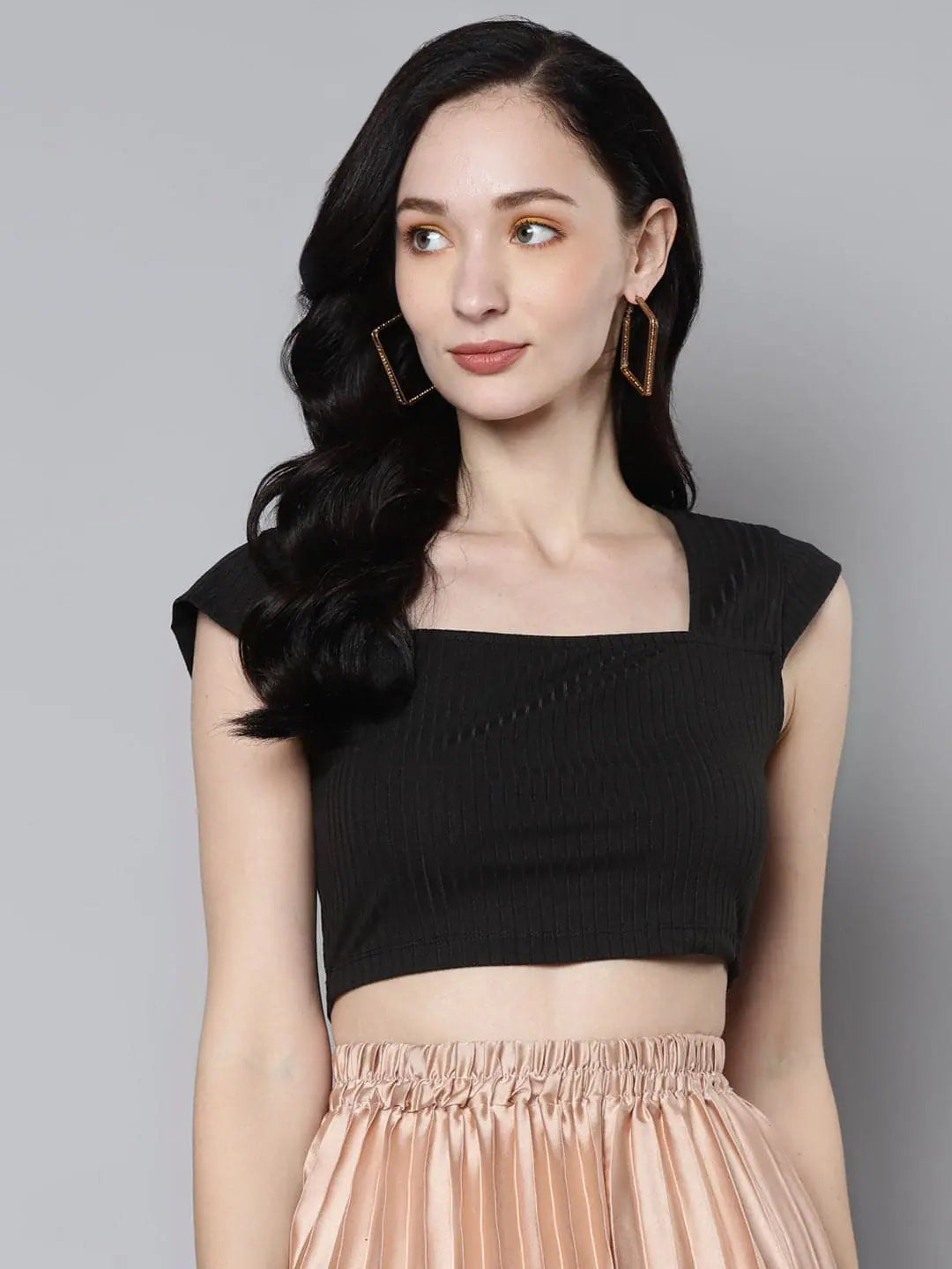 Charcoal Rib Square Neck Crop Top | Women's Top