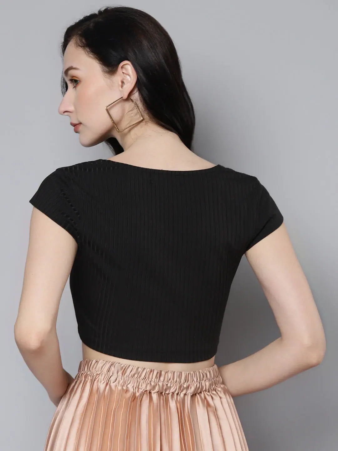 Charcoal Rib Square Neck Crop Top | Women's Top