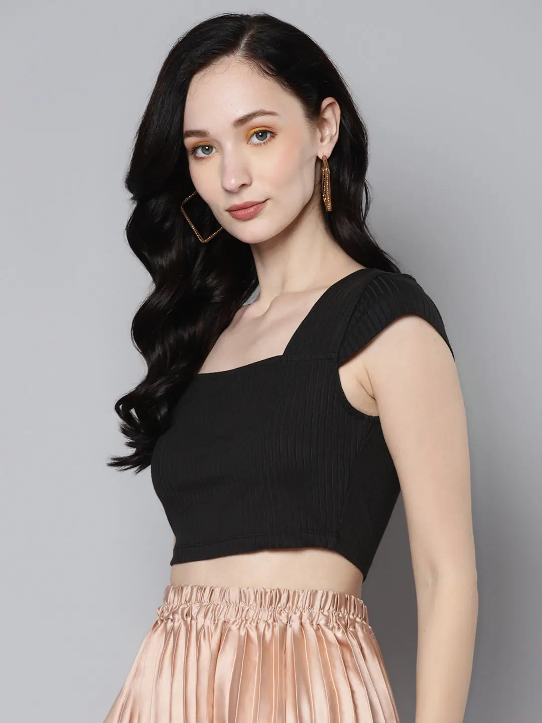 Charcoal Rib Square Neck Crop Top | Women's Top