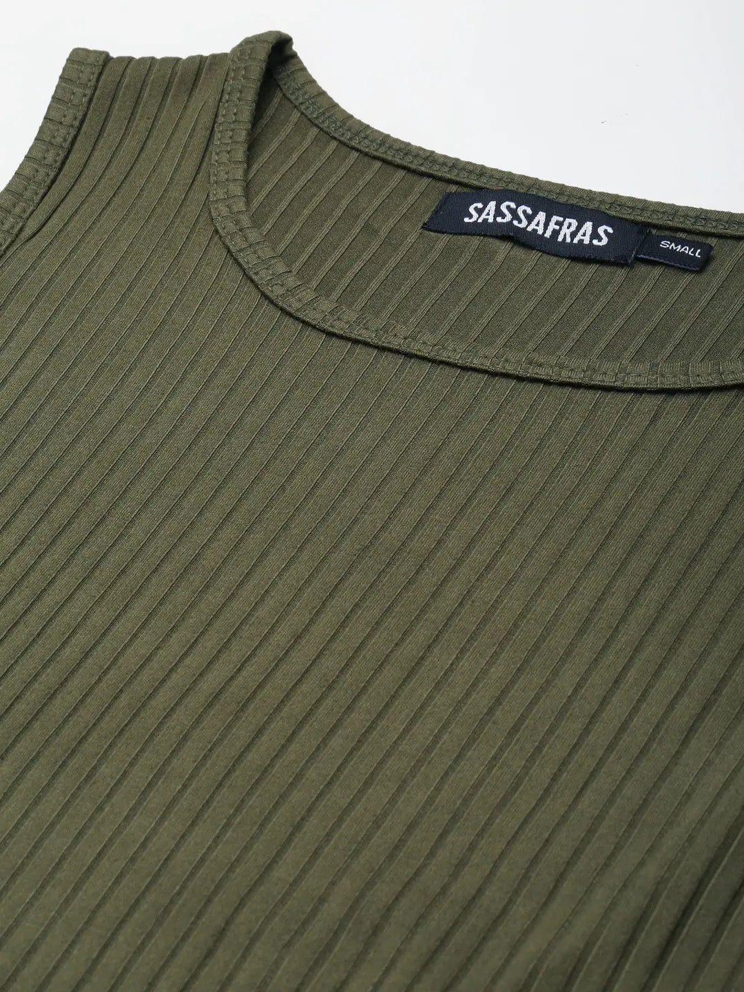 Olive Rib V-Hem Crop Top for Women | Stylish Knit Top